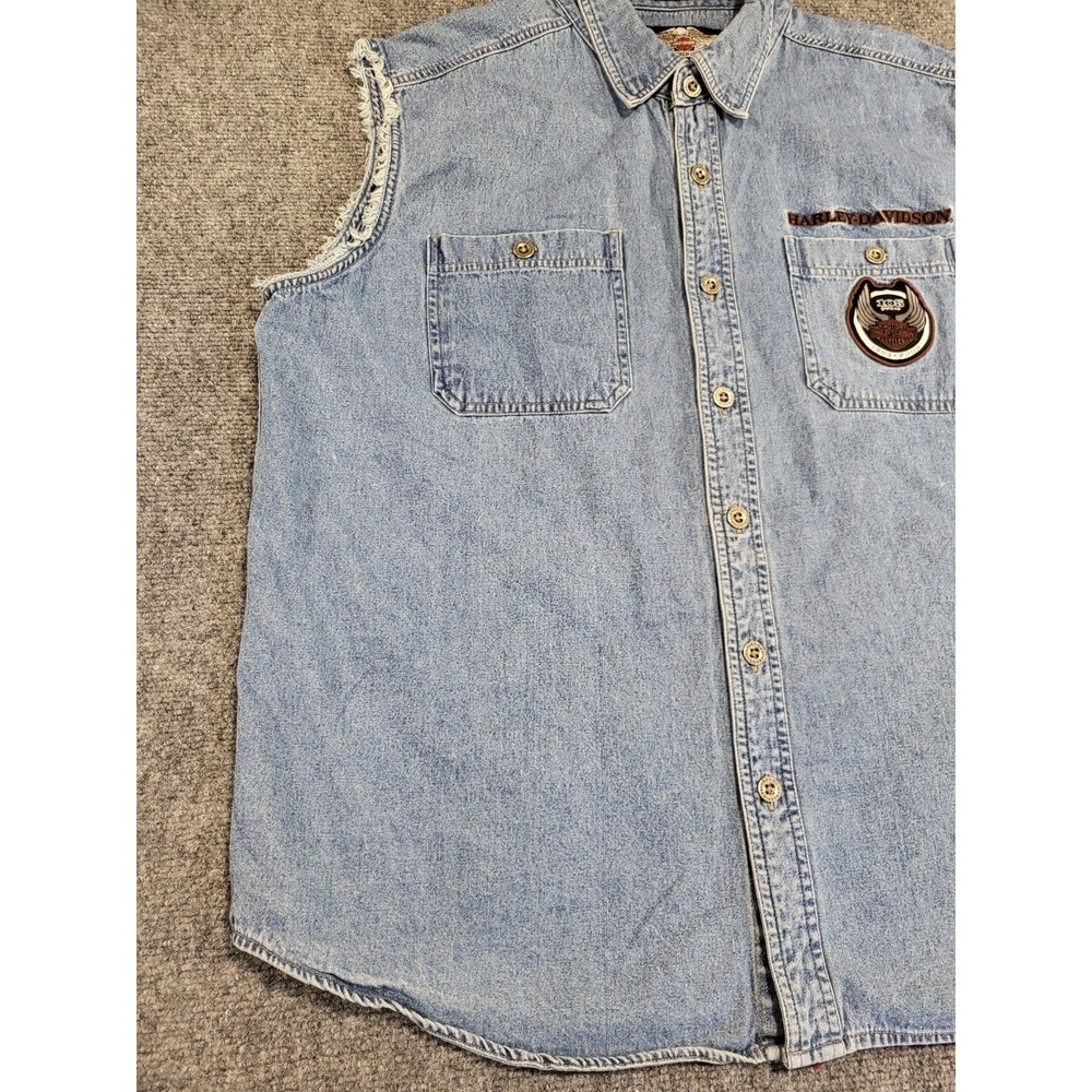 105th Anniversary Harley Davidson Denim Button Front Top Vest Mens XL 2008 Biker - Picture 3 of 16